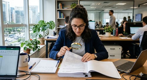 Assistente Técnico Grafotécnico analisando assinatura